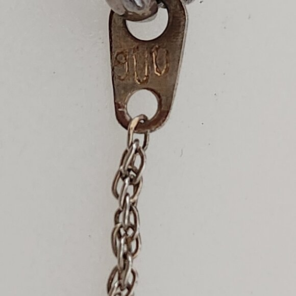 VINTAGE? DESIGNER'S STAMPED SILVER NECKLACE WITH PINK NATURAL CABOCHONS - Picture 6 of 9